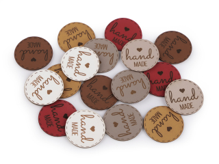 Štítek, nášivka- Hand made - z eko kůže - 30 mm